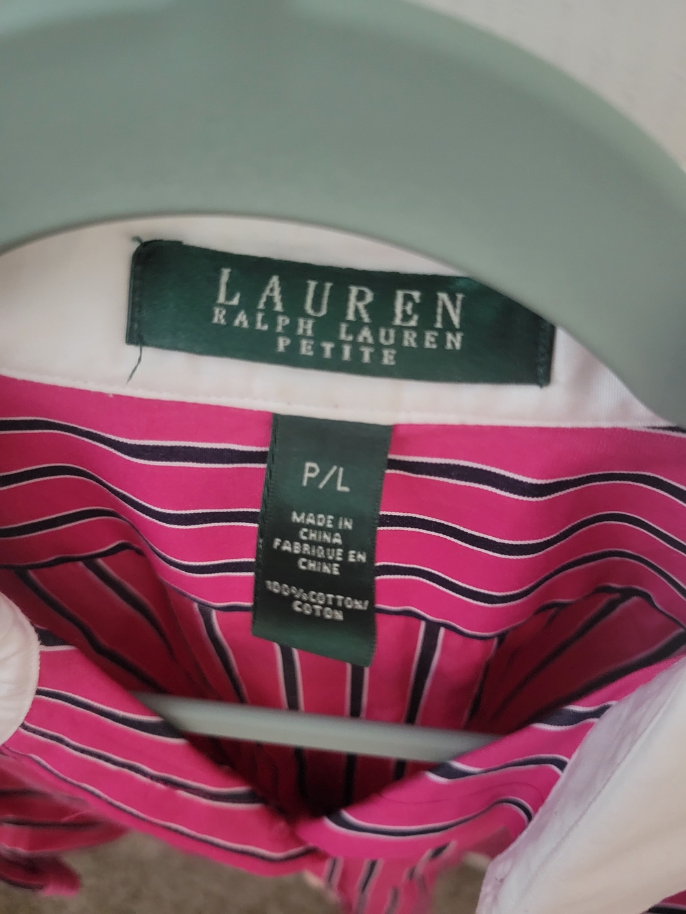 Lauren Ralph Lauren Pink Striped Button-Up Shirt with White Collar - Picture 3 of 3